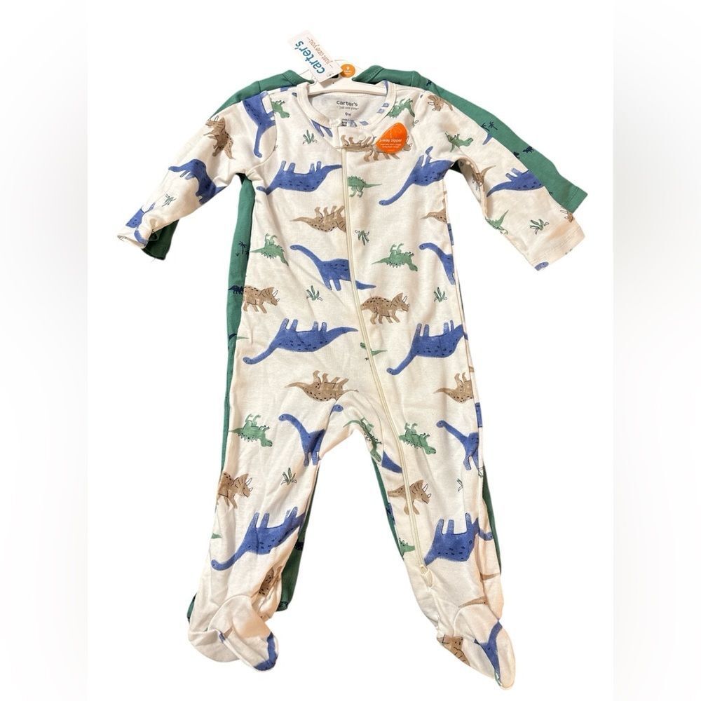 Nwt 9m Carter's 2 pack Dinosaur cotton footed pajamas